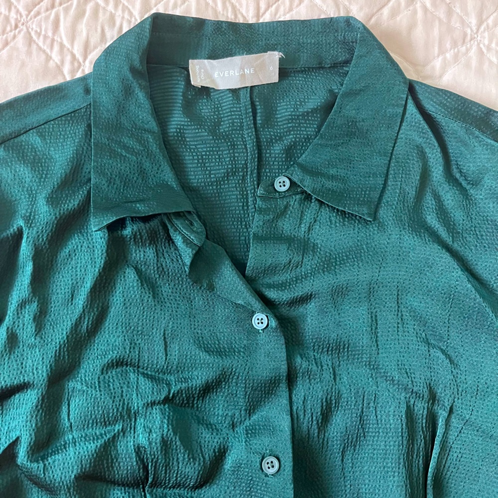 Everlane Hammered Satin Green Shirt Dress